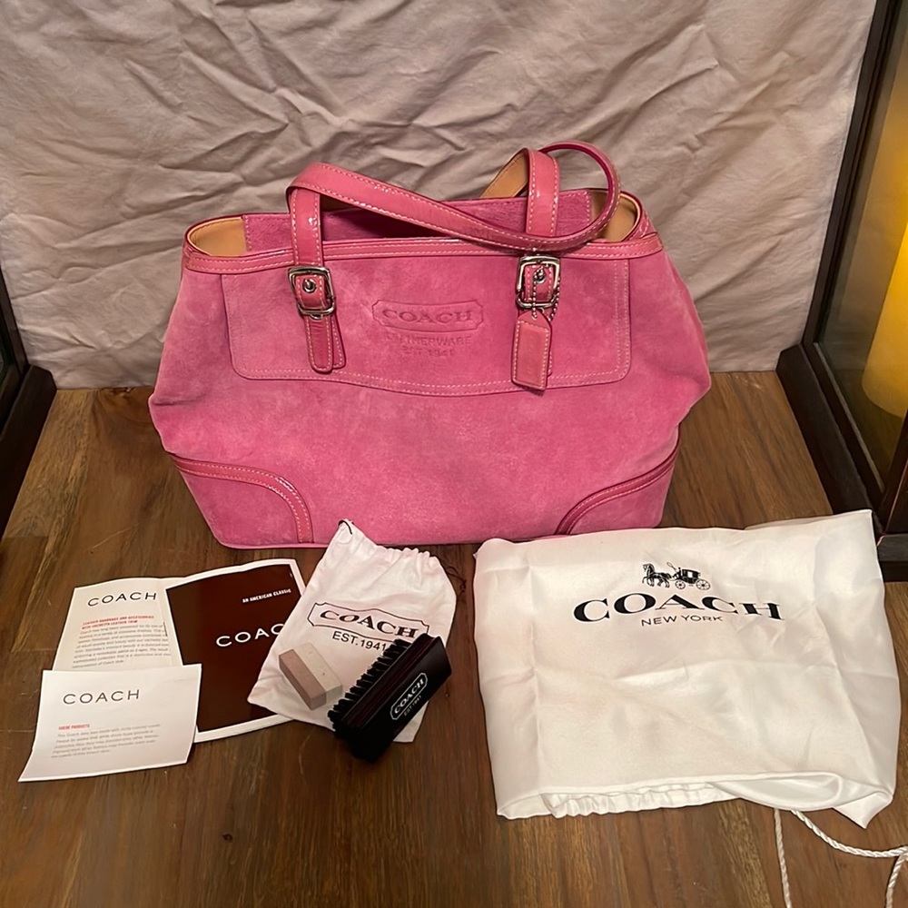 Brand New Suede Coach Purse, Medium Size Pink Gem